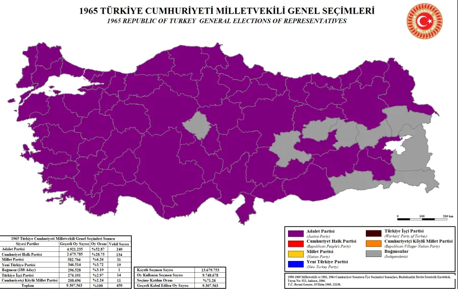 1965 Türkiye genel seçimleri sonuç haritası